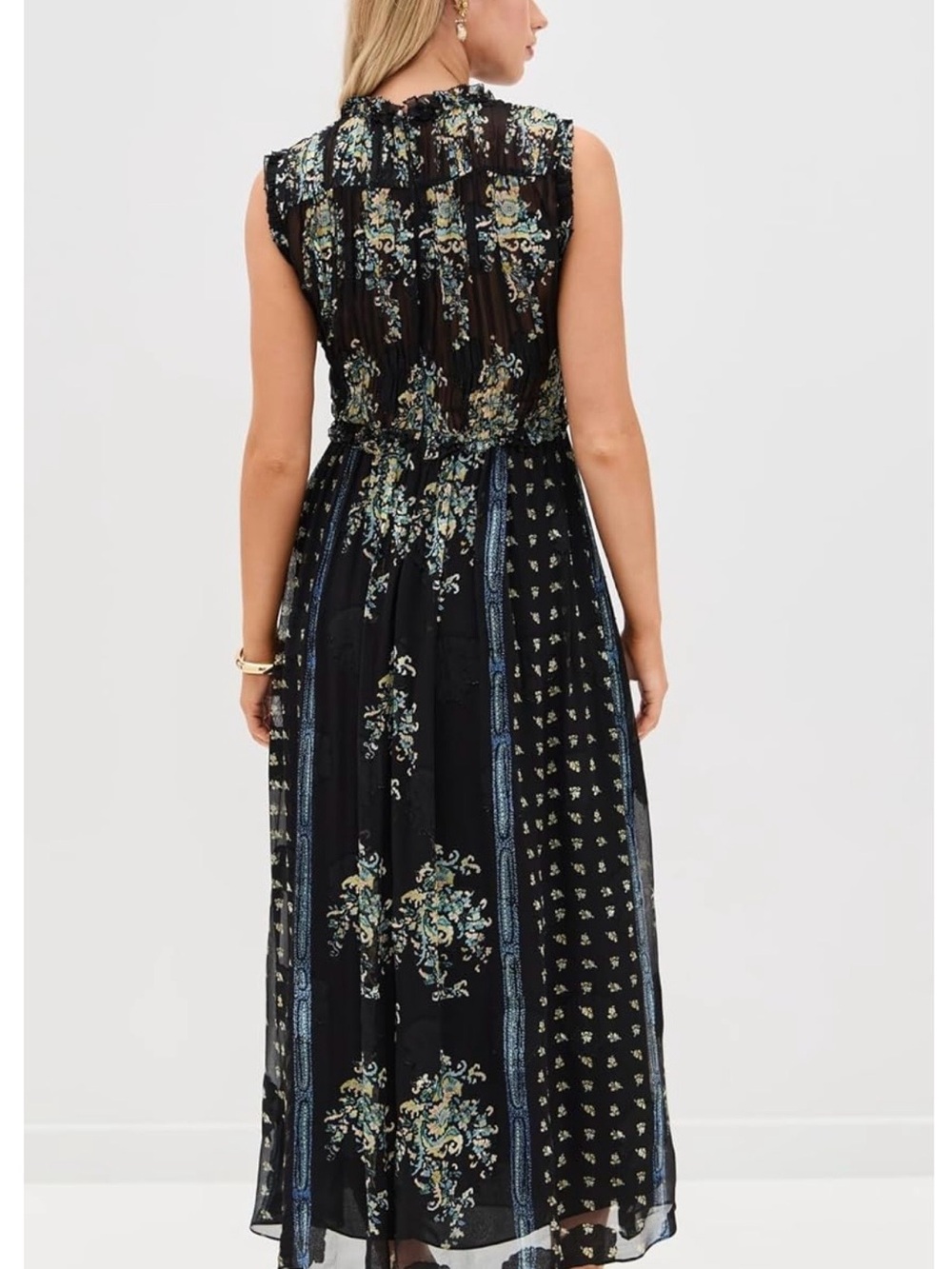 Ulla Johnson Kasia Black Floral Sleeveless Smocked Dress NWT - Picture 4 of 8